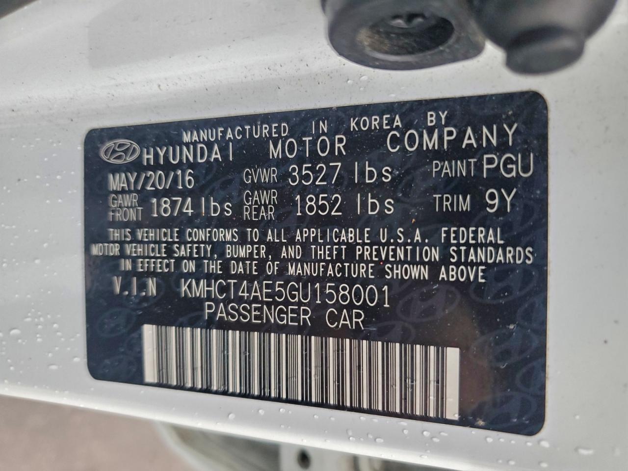 2016 Hyundai Accent Se VIN: KMHCT4AE5GU158001 Lot: 94458495