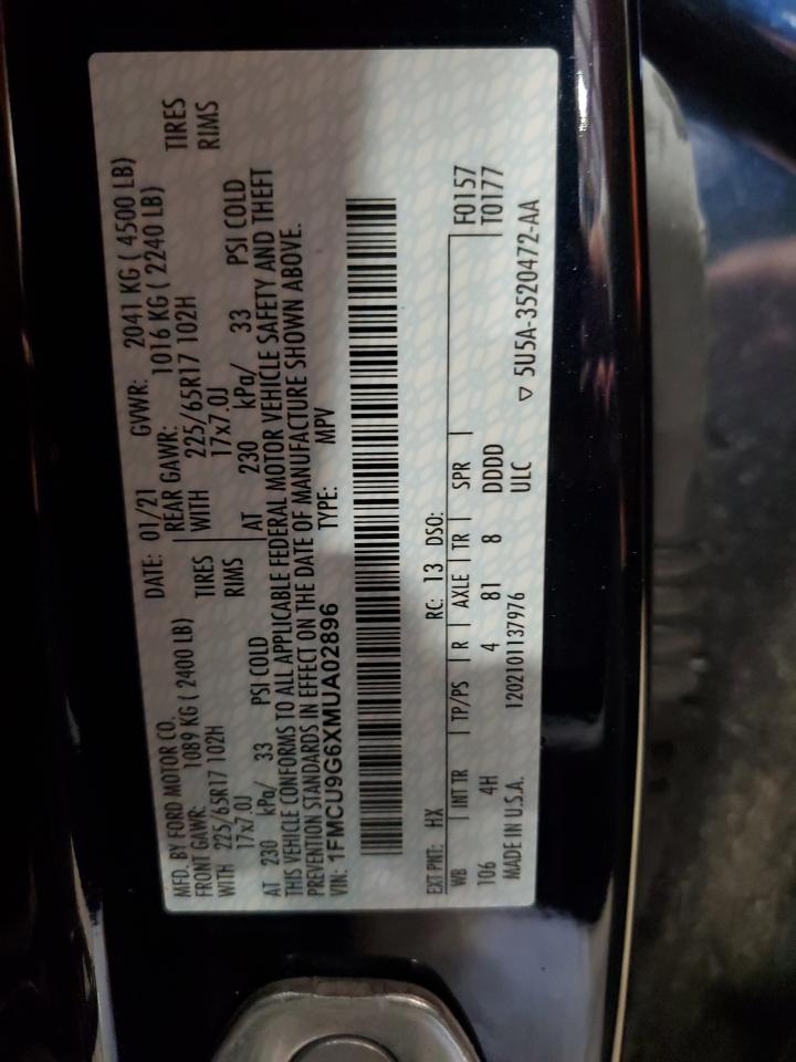 2021 Ford Escape Se VIN: 1FMCU9G6XMUA02896 Lot: 93458245