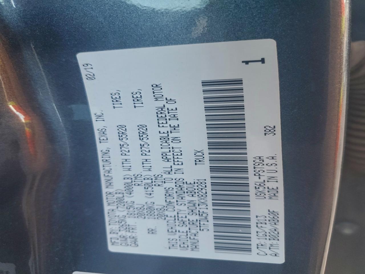 2019 Toyota Tundra Crewmax Sr5 VIN: 5TFDW5F13KX829281 Lot: 94190115