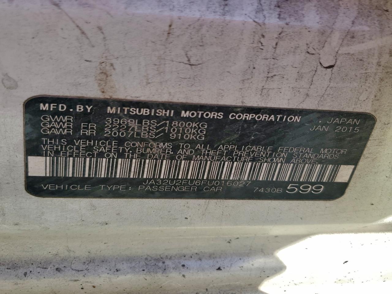 2015 Mitsubishi Lancer Es VIN: JA32U2FU6FU016027 Lot: 94104695