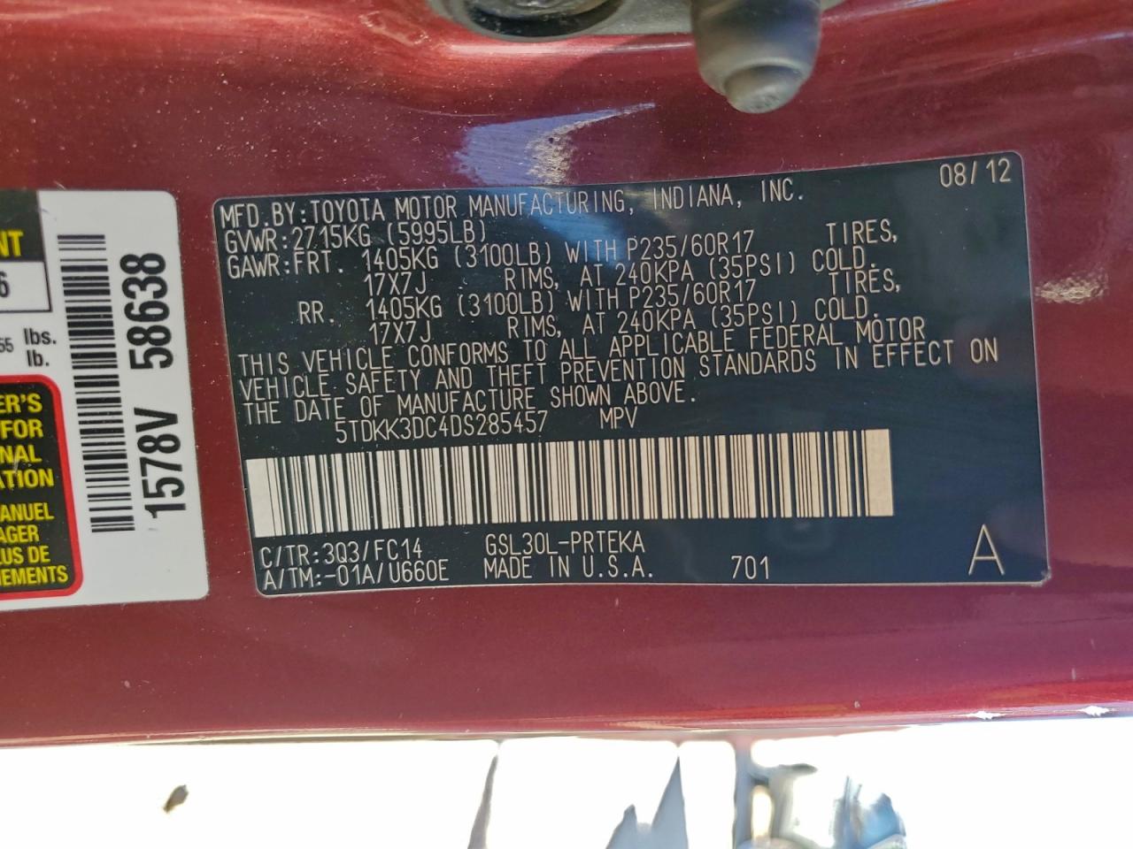 2013 Toyota Sienna Le VIN: 5TDKK3DC4DS285457 Lot: 93675485