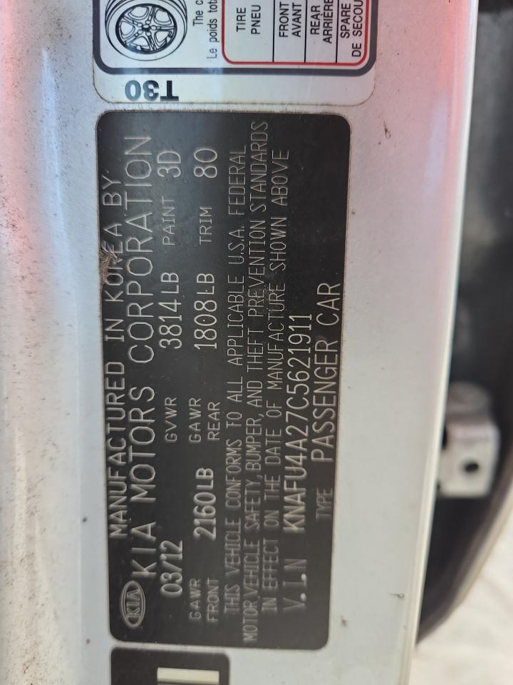 2012 Kia Forte Ex VIN: KNAFU4A27C5621911 Lot: 91945995