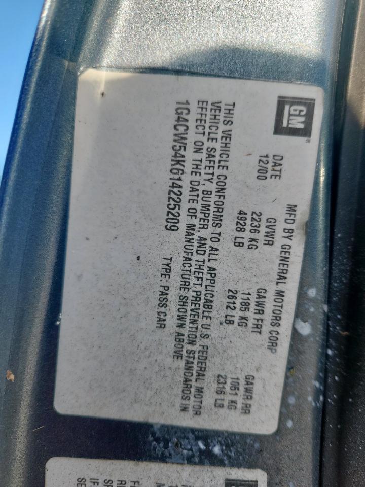 2001 Buick Park Avenue VIN: 1G4CW54K614225209 Lot: 93016935