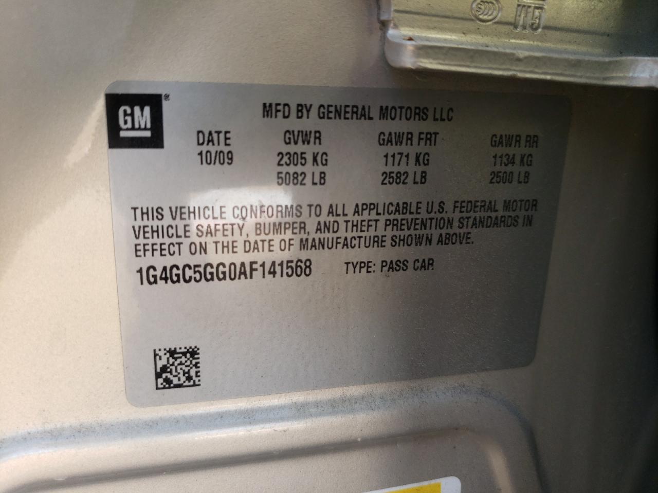 2010 Buick Lacrosse Cxl VIN: 1G4GC5GG0AF141568 Lot: 91884795