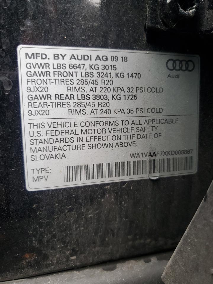 2019 Audi Q7 Prestige VIN: WA1VAAF7XKD008867 Lot: 92886625