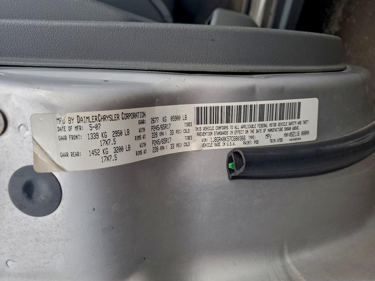 2007 Jeep Grand Cherokee Laredo VIN: 1J8GR48K57C680366 Lot: 91574885