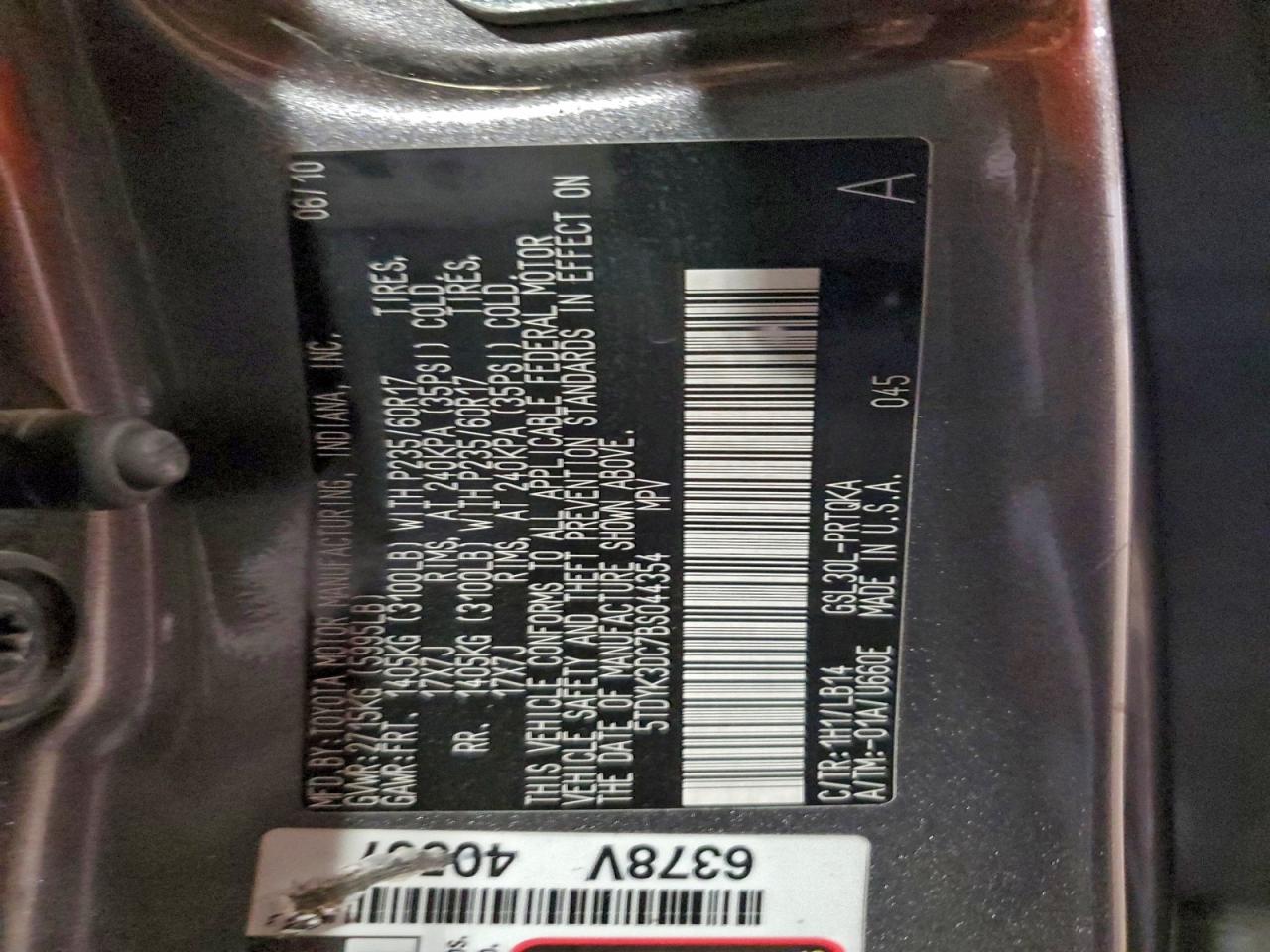 2011 Toyota Sienna Xle VIN: 5TDYK3DC7BS044354 Lot: 94197795