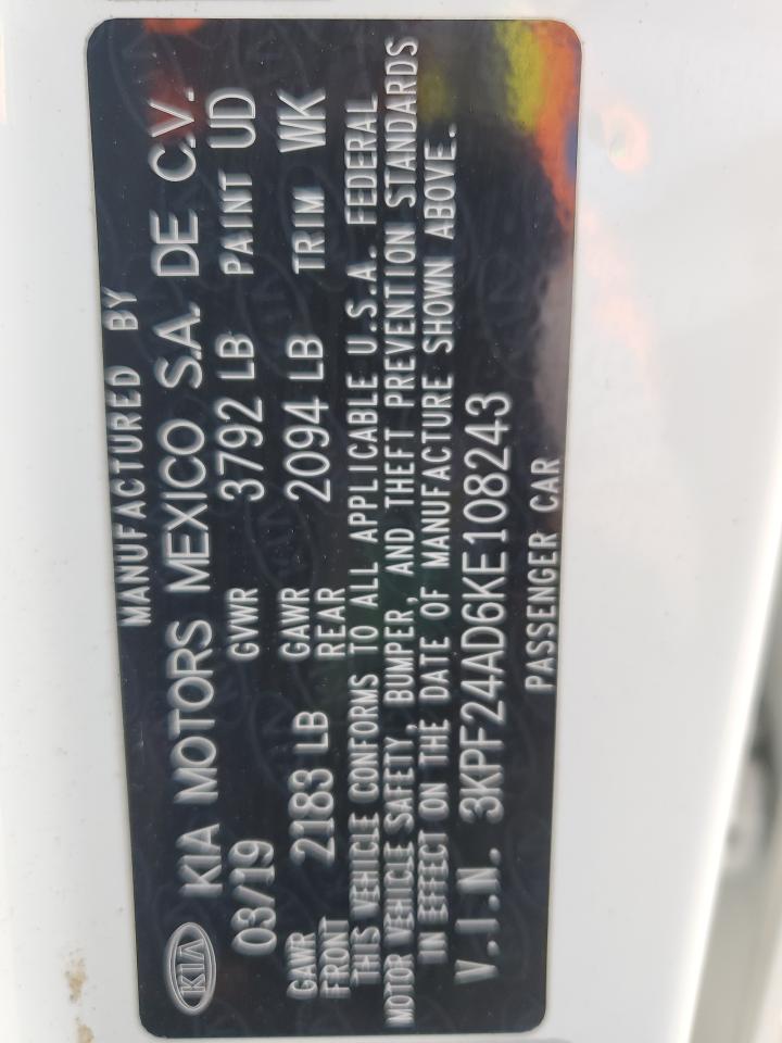 2019 Kia Forte Fe VIN: 3KPF24AD6KE108243 Lot: 93043105