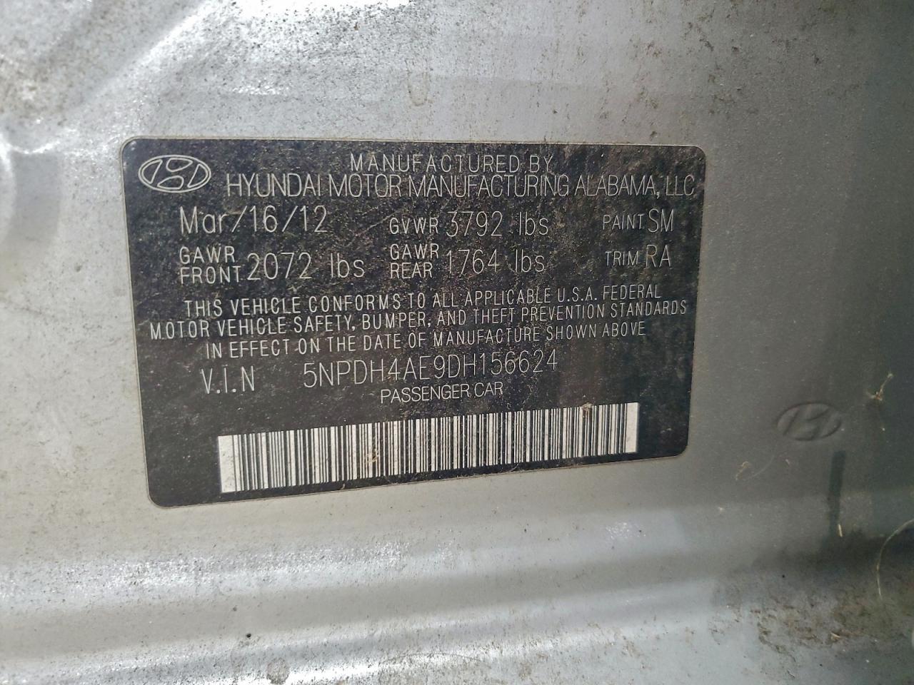 2013 Hyundai Elantra Gls VIN: 5NPDH4AE9DH156624 Lot: 94657635