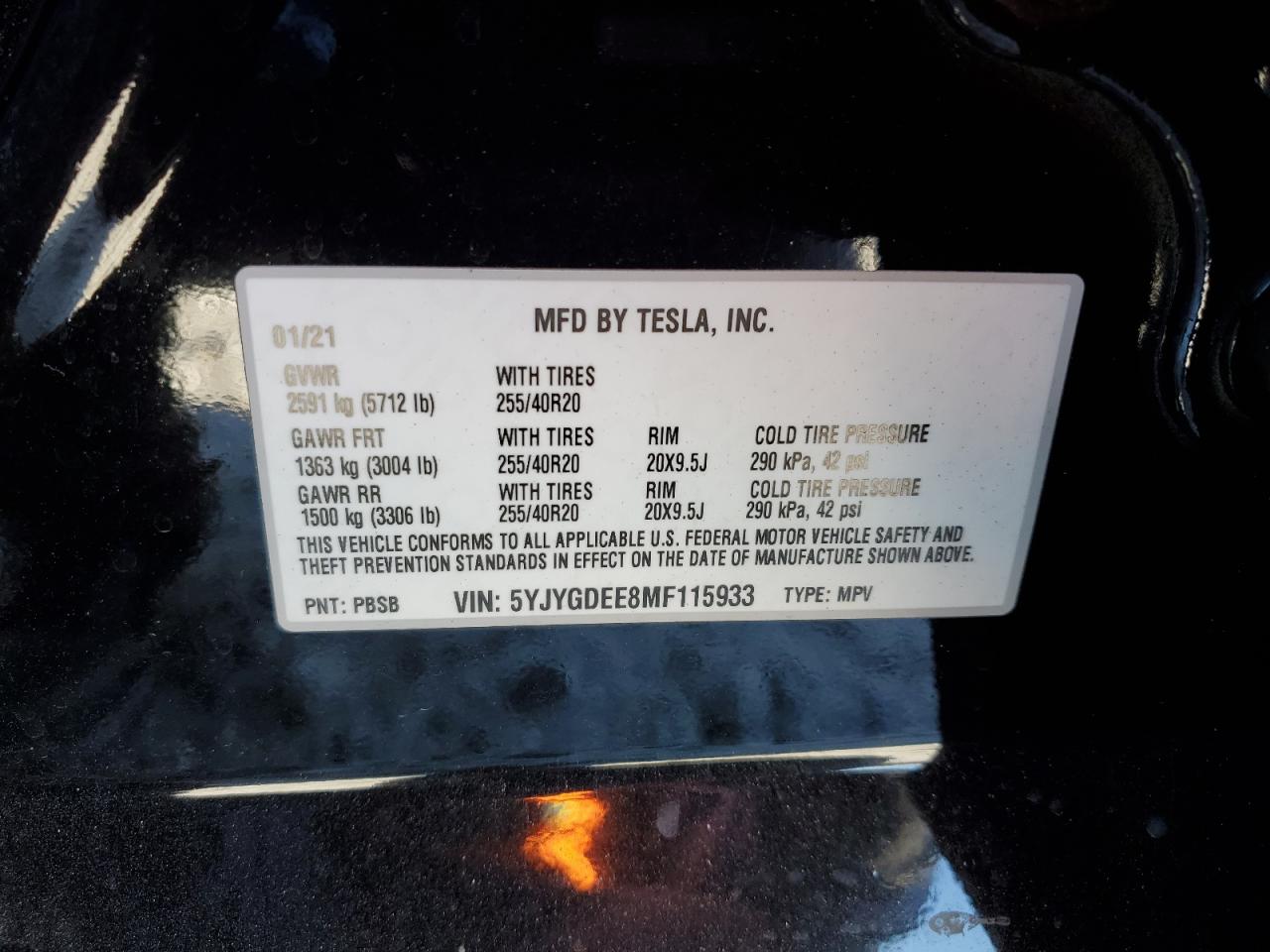 2021 Tesla Model Y VIN: 5YJYGDEE8MF115933 Lot: 90687425