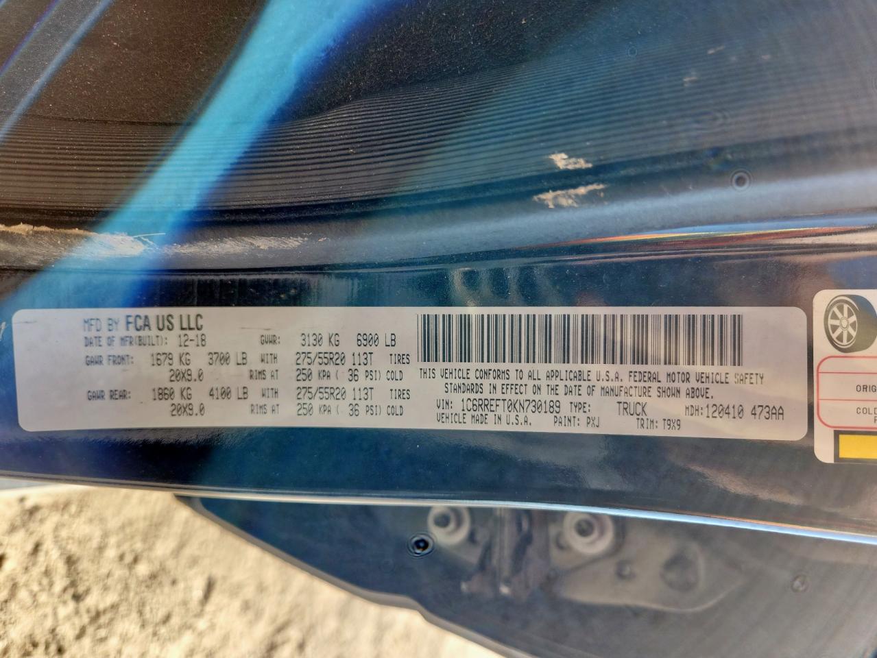 2019 Ram 1500 Big Horn/Lone Star VIN: 1C6RREFT0KN730189 Lot: 92020395