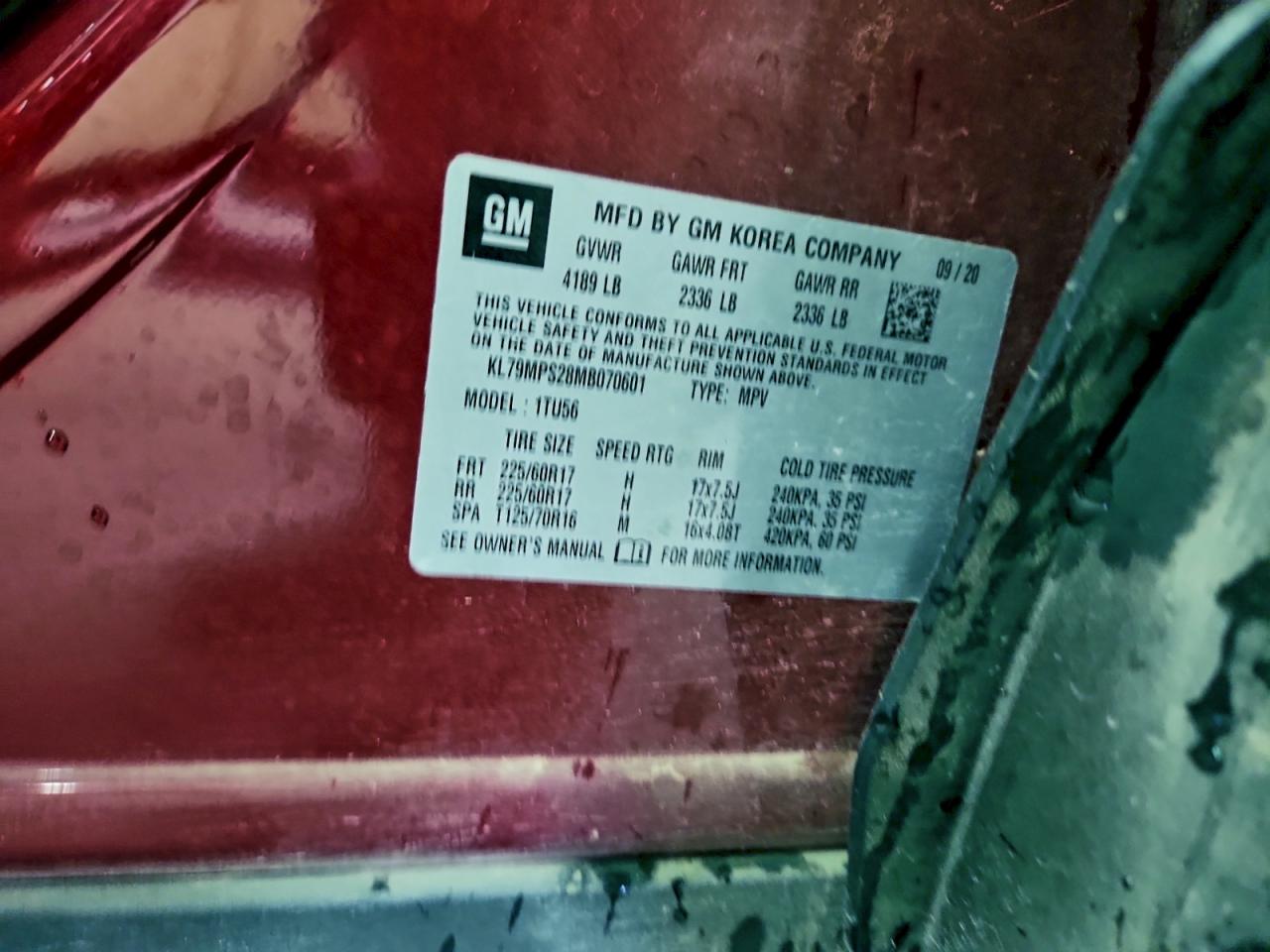 2021 Chevrolet Trailblazer Lt VIN: KL79MPS28MB070601 Lot: 93942505