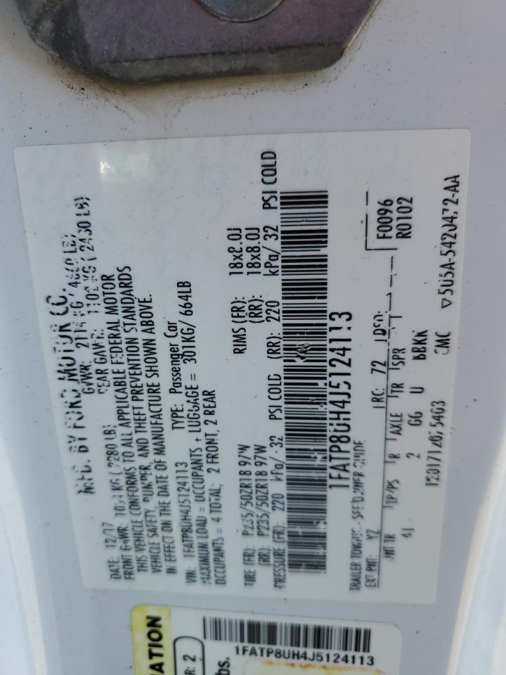 2018 Ford Mustang VIN: 1FATP8UH4J5124113 Lot: 91048075