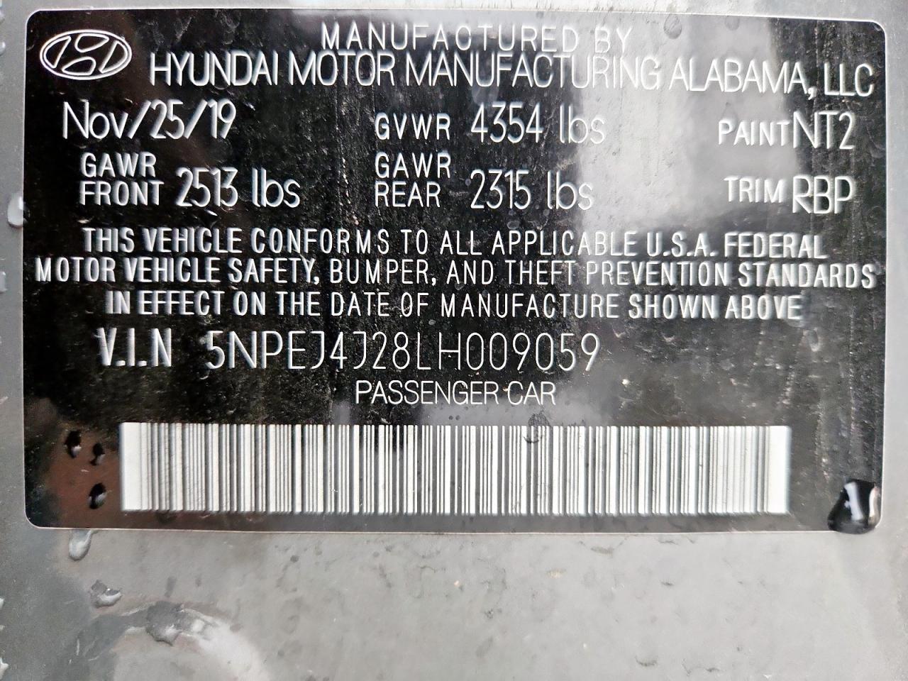 2020 Hyundai Sonata Sel Plus VIN: 5NPEJ4J28LH009059 Lot: 92870685