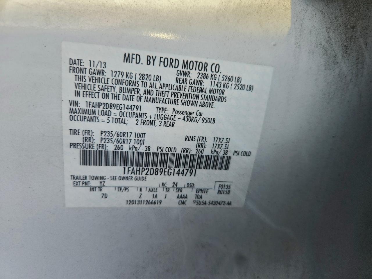 2014 Ford Taurus Se VIN: 1FAHP2D89EG144791 Lot: 93553075