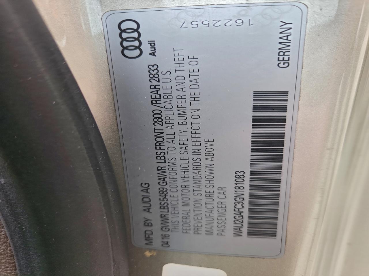 2016 Audi A7 Prestige VIN: WAU2GAFC3GN181083 Lot: 94094475