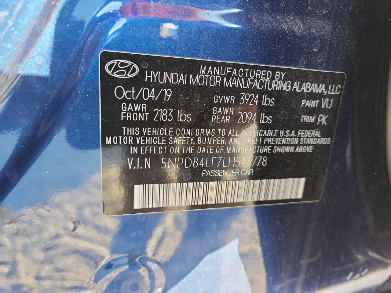 2020 Hyundai Elantra Sel VIN: 5NPD84LF7LH548778 Lot: 91415565