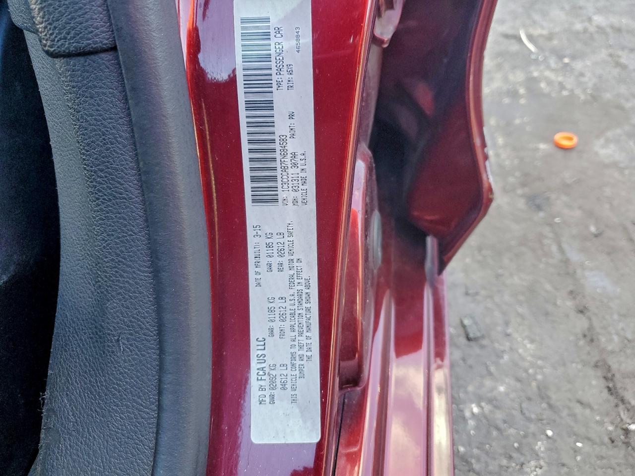 2015 Chrysler 200 Limited VIN: 1C3CCCAB7FN684583 Lot: 92929975