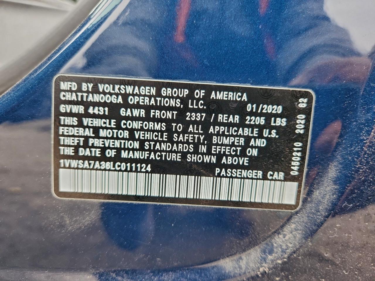 2020 Volkswagen Passat Se VIN: 1VWSA7A36LC011124 Lot: 93667815