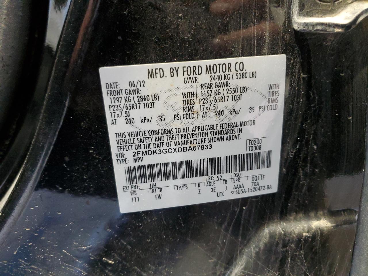 2013 Ford Edge Se VIN: 2FMDK3GCXDBA67833 Lot: 92480995