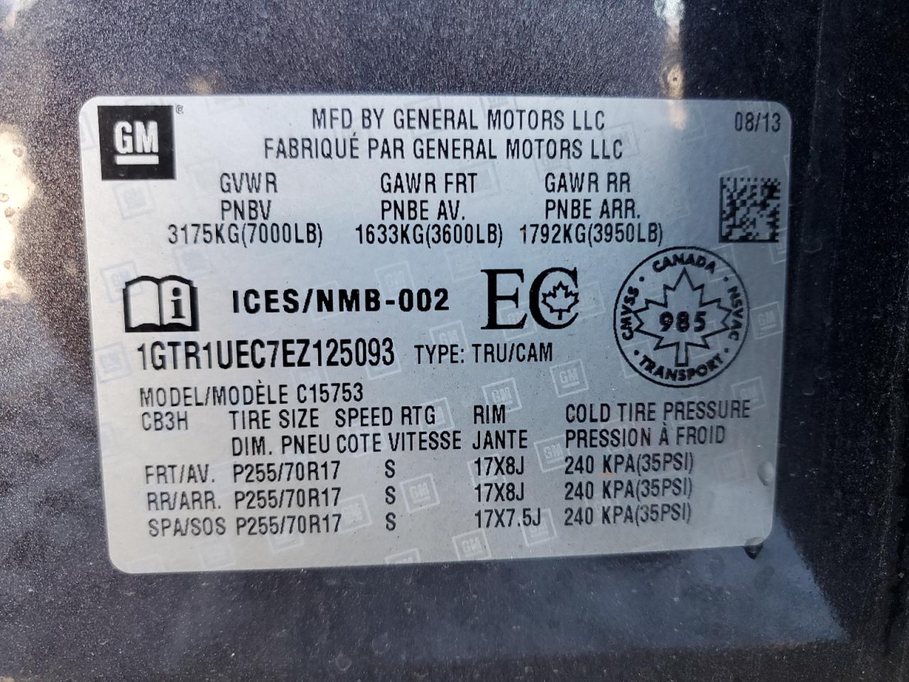 2014 GMC Sierra C1500 Sle VIN: 1GTR1UEC7EZ125093 Lot: 91036025