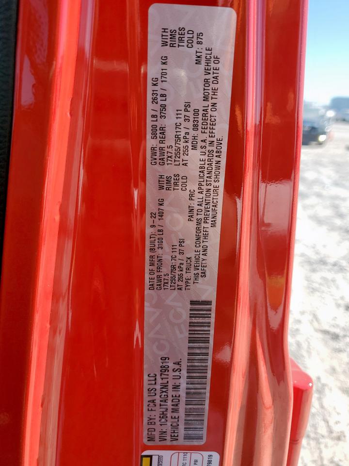 2022 Jeep Gladiator Sport VIN: 1C6HJTAGXNL179819 Lot: 91305385