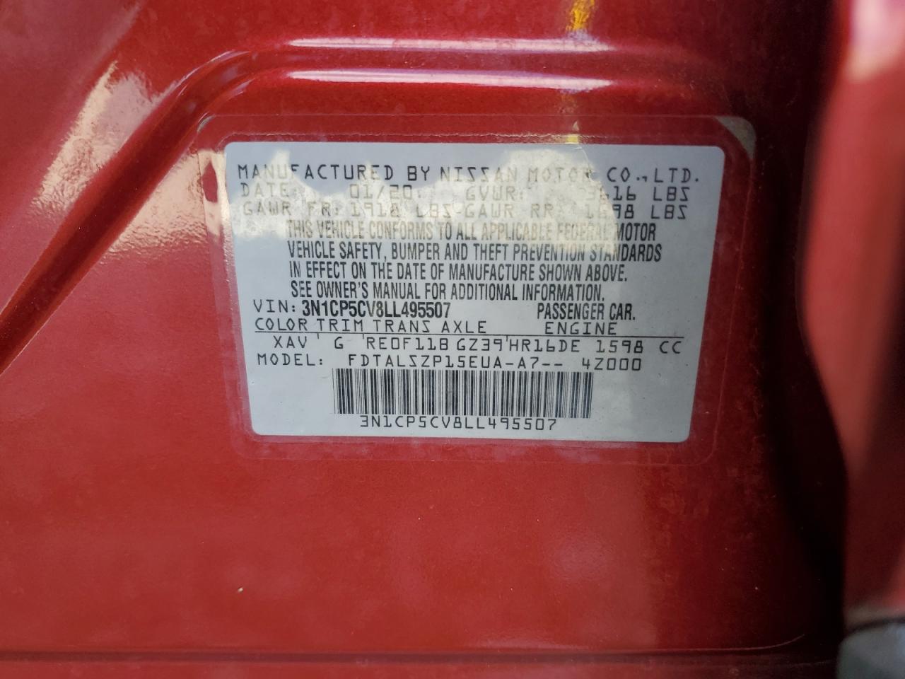 2020 Nissan Kicks Sv VIN: 3N1CP5CV8LL495507 Lot: 91255095