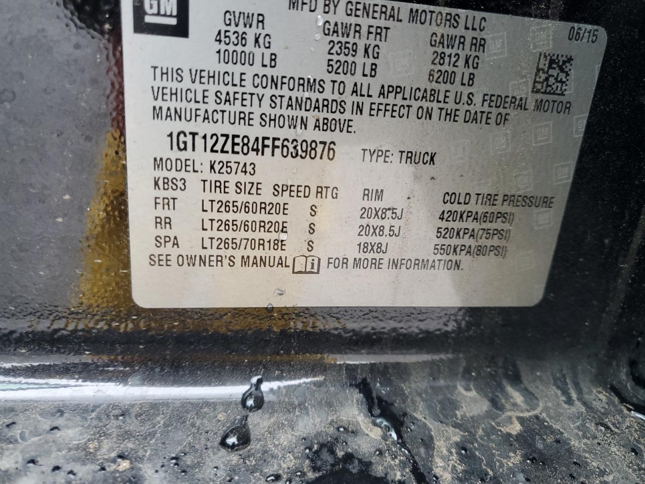 2015 GMC Sierra K2500 Slt VIN: 1GT12ZE84FF63986 Lot: 93143155