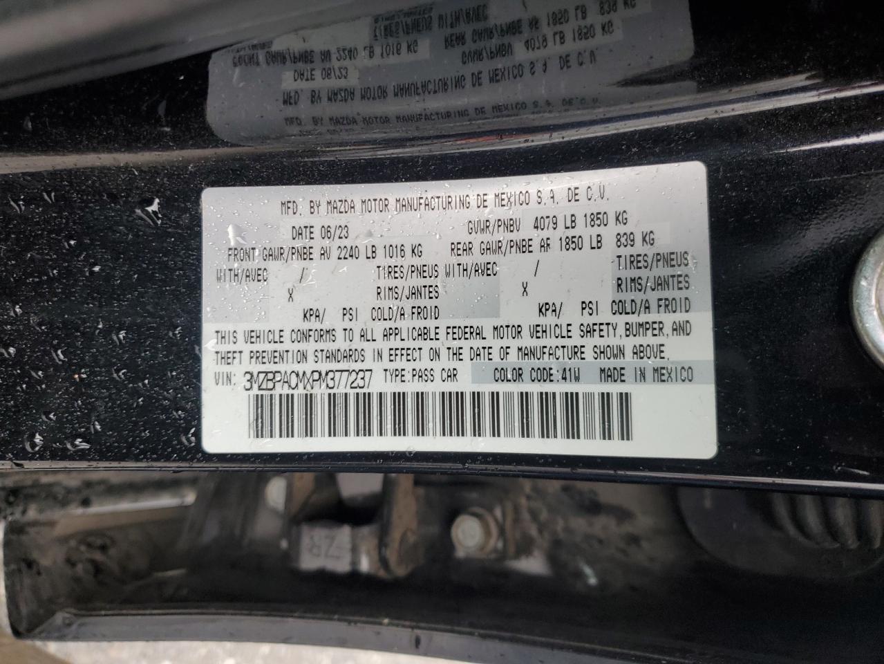 2023 Mazda 3 Preferred VIN: 3MZBPACMXPM377237 Lot: 92856155