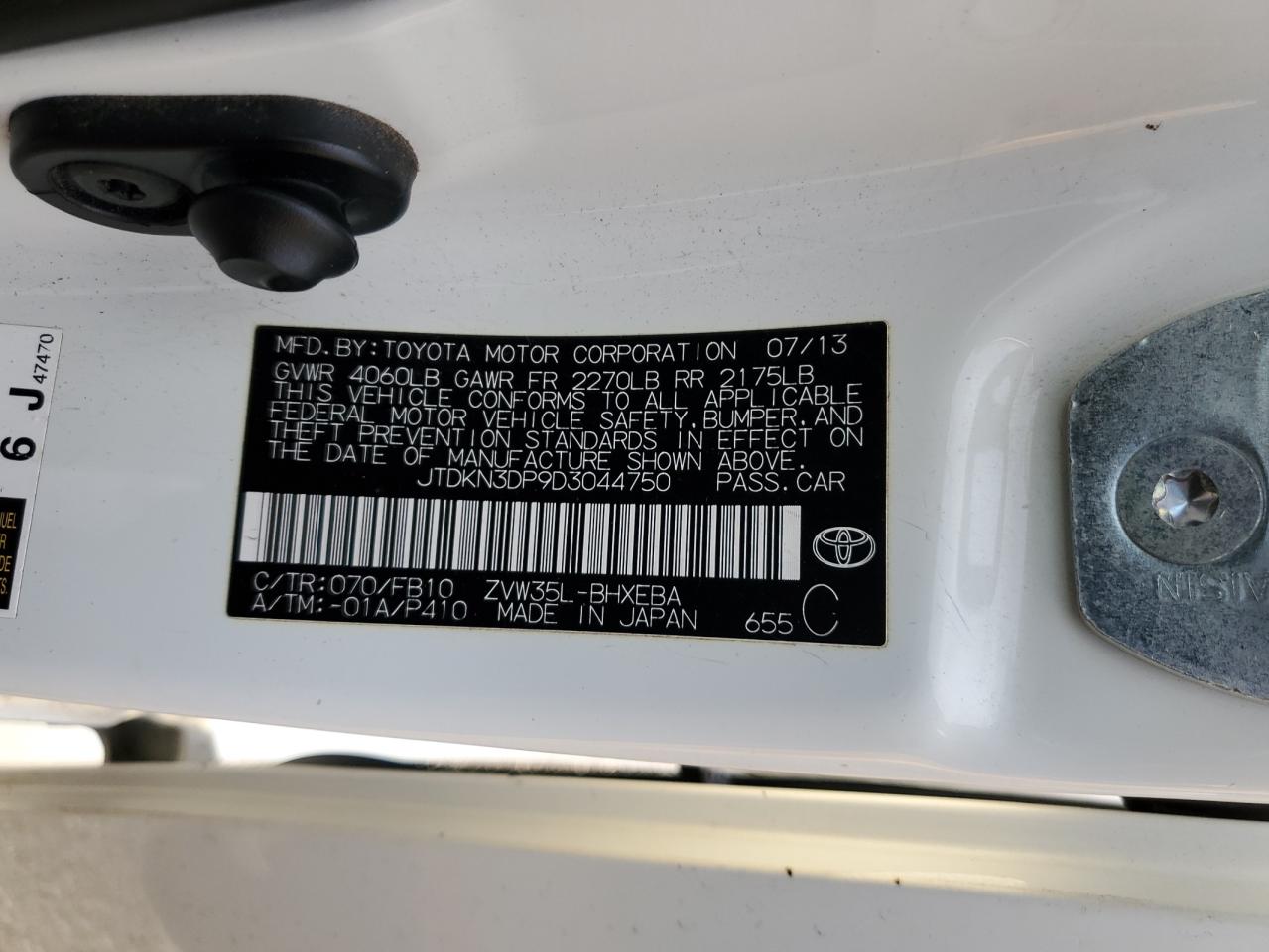 2013 Toyota Prius Plug-In VIN: JTDKN3DP9D3044750 Lot: 93278475