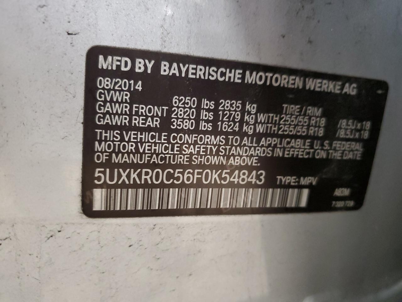 2015 BMW X5 xDrive35I VIN: 5UXKR0C56F0K54843 Lot: 85428645