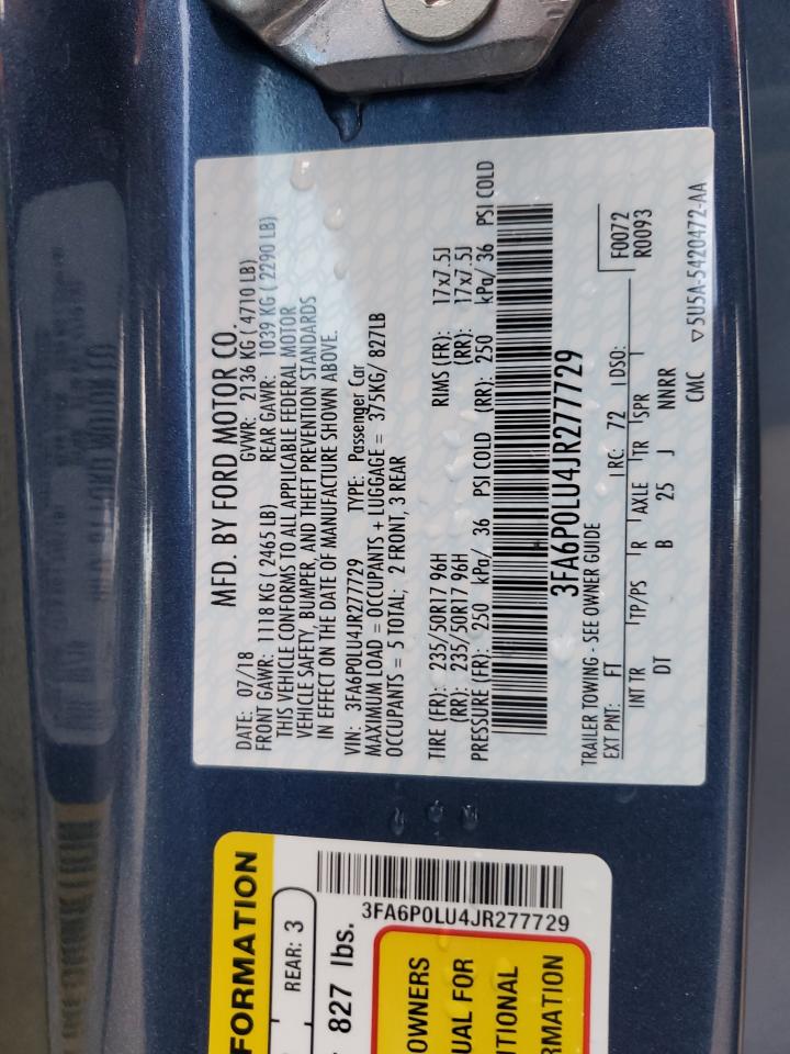 2018 Ford Fusion Se Hybrid VIN: 3FA6P0LU4JR277729 Lot: 93525985