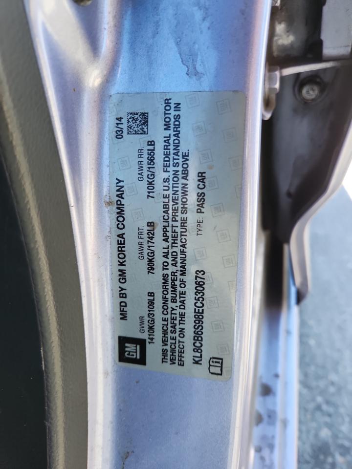 2014 Chevrolet Spark Ls VIN: KL8CB6S98EC530673 Lot: 91243505