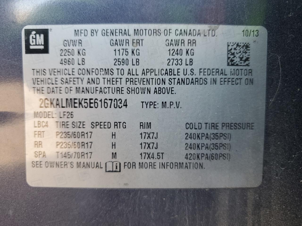 2014 GMC Terrain Sle VIN: 2GKALMEK5E6167034 Lot: 91167415