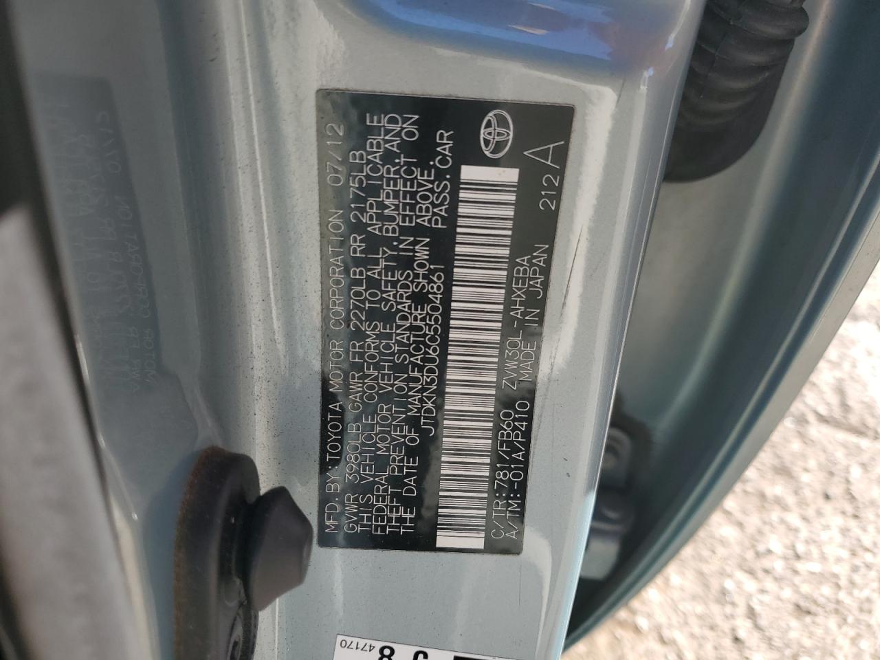 2012 Toyota Prius VIN: JTDKN3DU6C5504861 Lot: 91668915