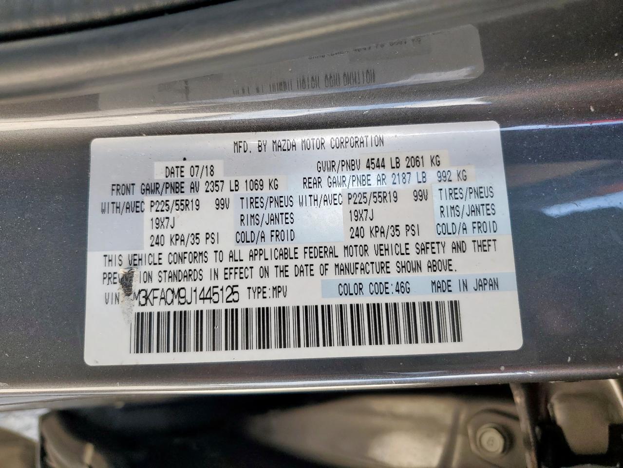 2018 Mazda Cx-5 Touring VIN: JM3KFACM9J1445125 Lot: 91349525