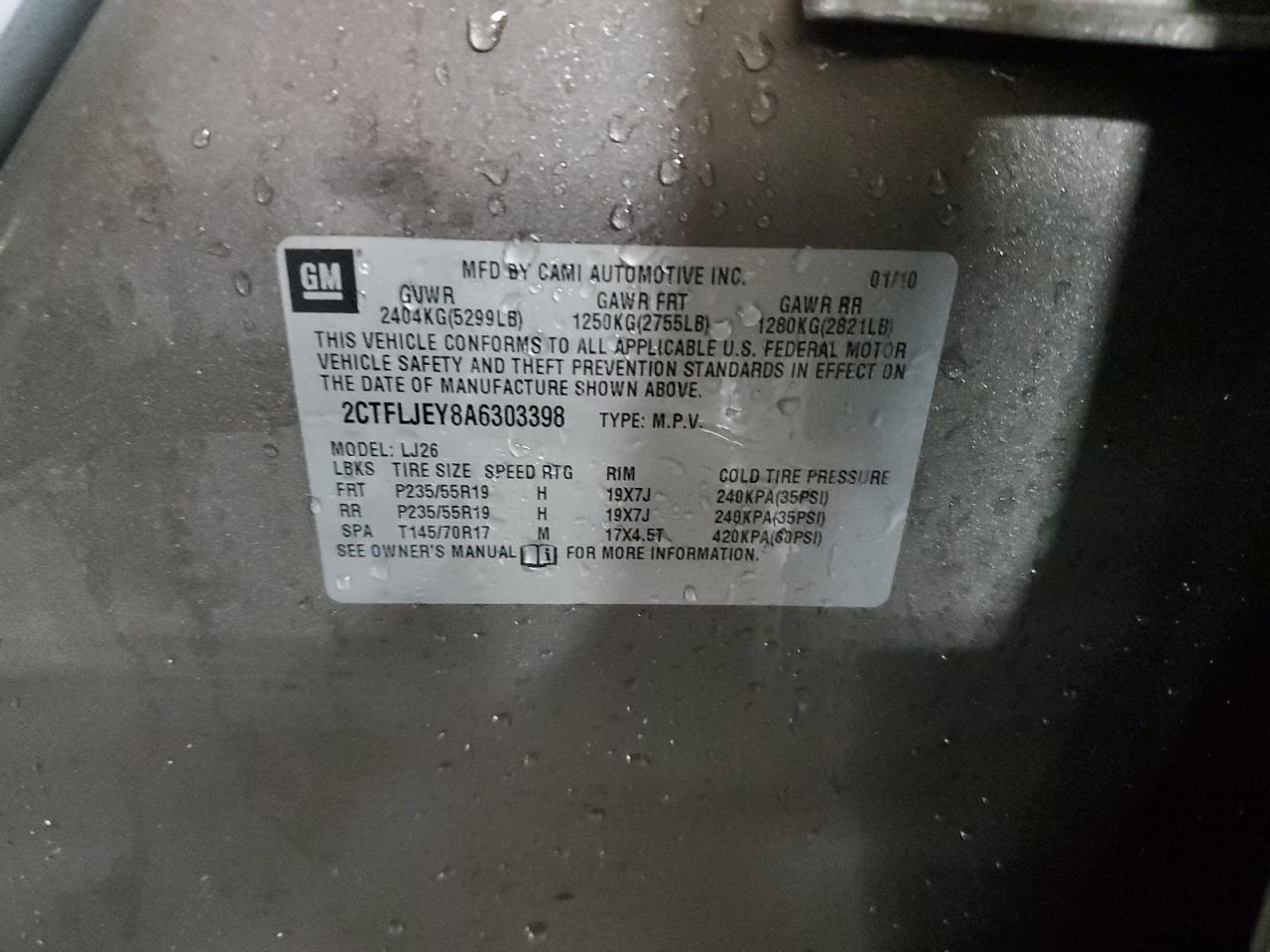 2010 GMC Terrain Slt VIN: 2CTFLJEY8A6303398 Lot: 91112695