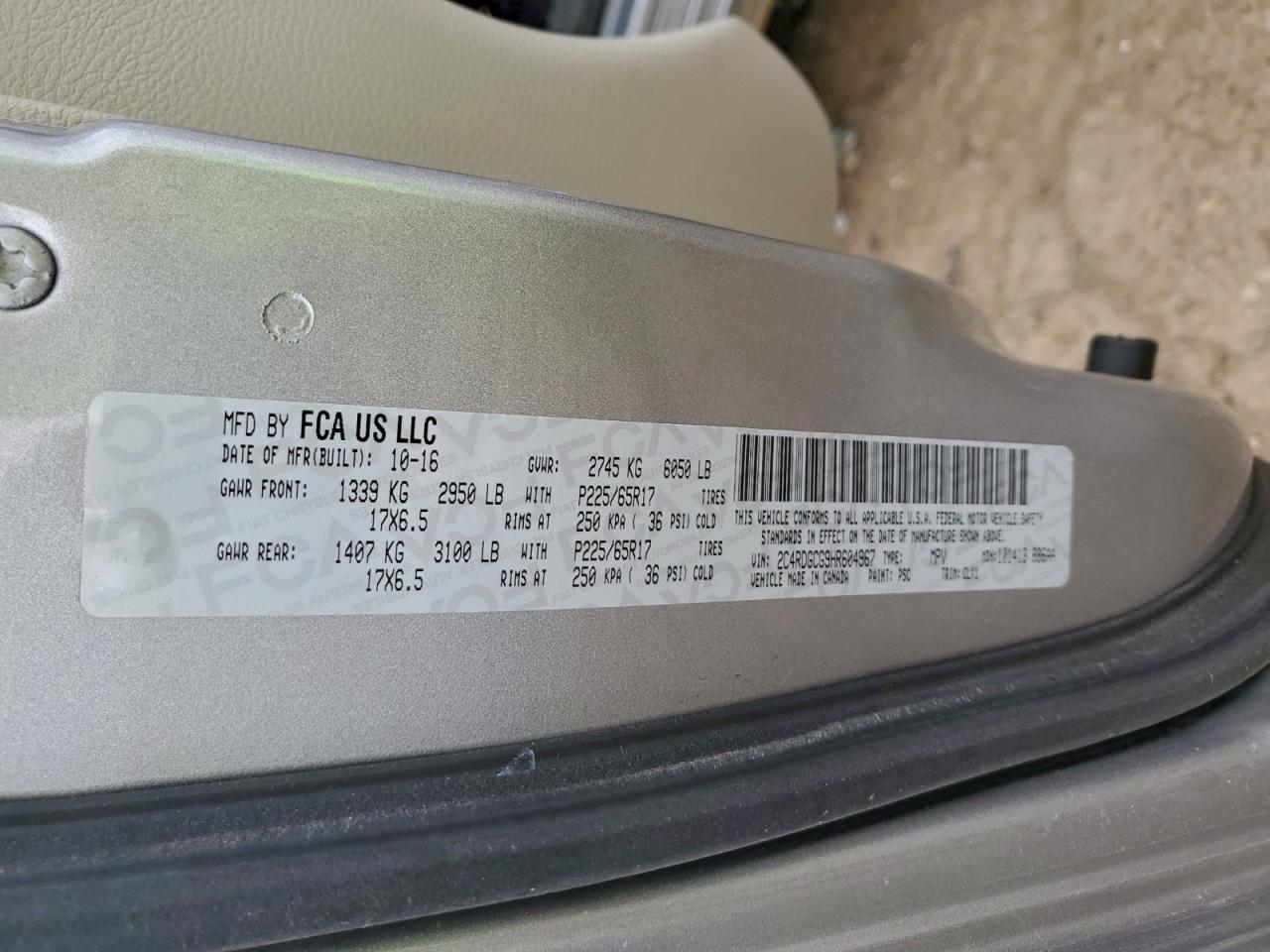 2017 Dodge Grand Caravan Sxt VIN: 2C4RDGCG9HR604967 Lot: 94042495