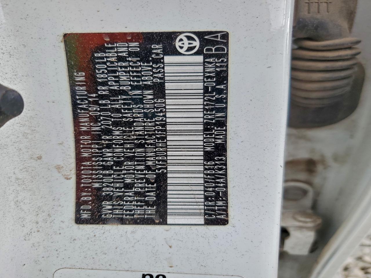 2015 Toyota Corolla L VIN: 5YFBURHE1FP194506 Lot: 93561195