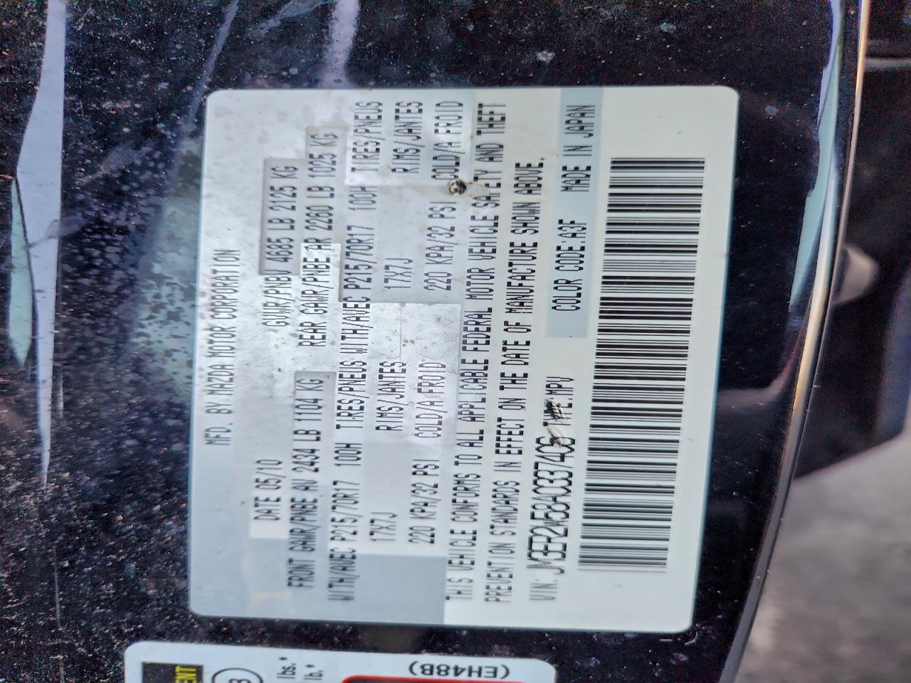 2010 Mazda Cx-7 VIN: JM3ER2W58A0337406 Lot: 93716705