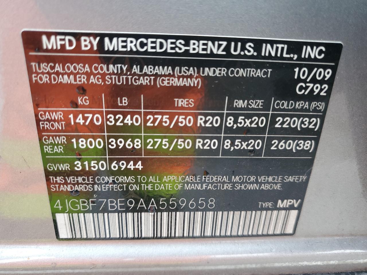 2010 Mercedes-Benz Gl 450 4Matic VIN: 4JGBF7BE9AA559658 Lot: 92501135