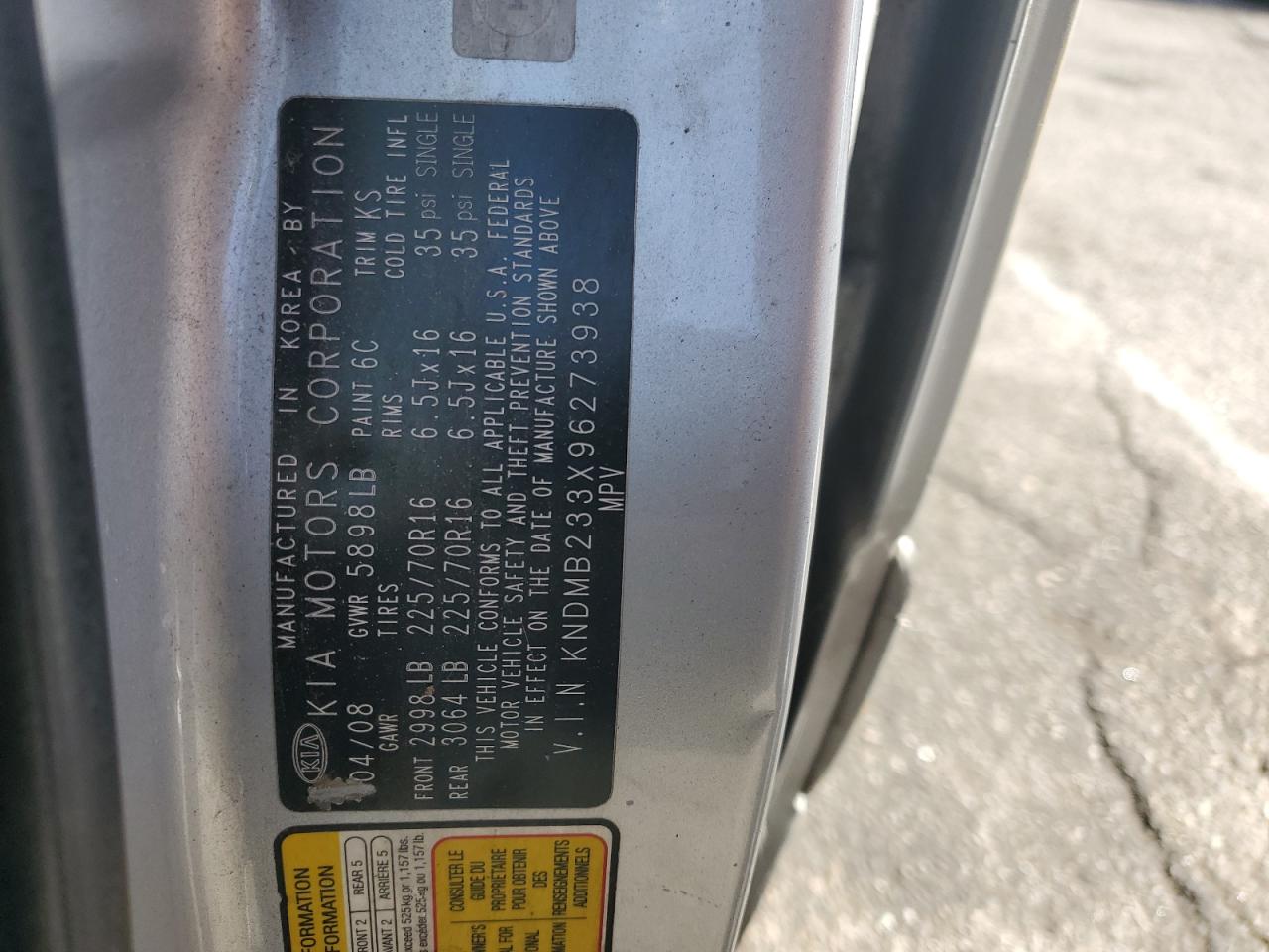 2009 Kia Sedona Ex VIN: KNDMB233X96273938 Lot: 92510675