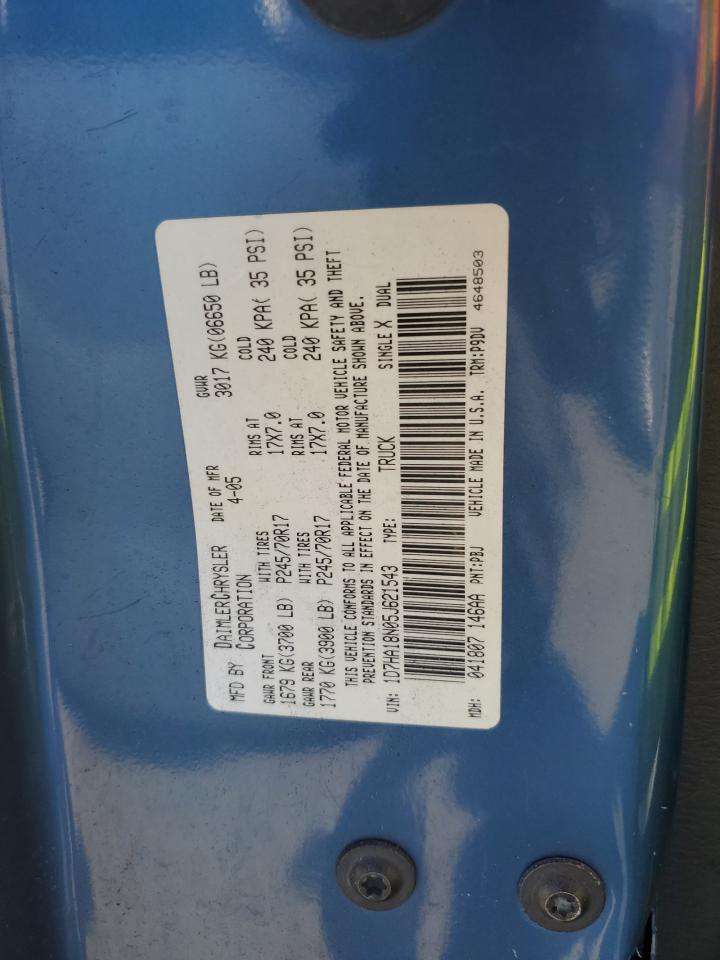 2005 Dodge Ram 1500 St VIN: 1D7HA18N05J621543 Lot: 86309125