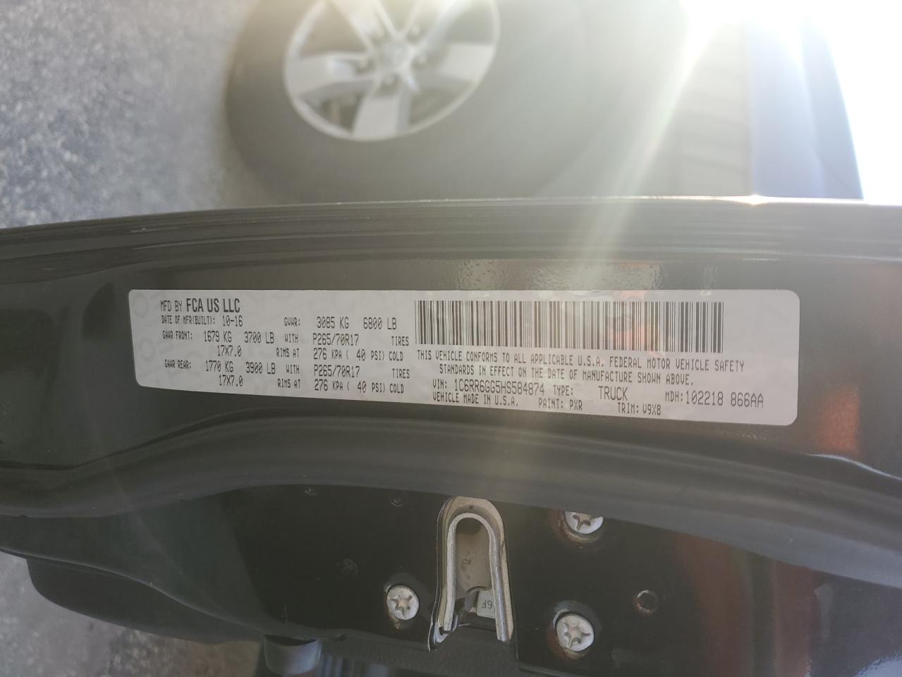 2017 Ram 1500 Slt VIN: 1C6RR6GG5HS584874 Lot: 92602125