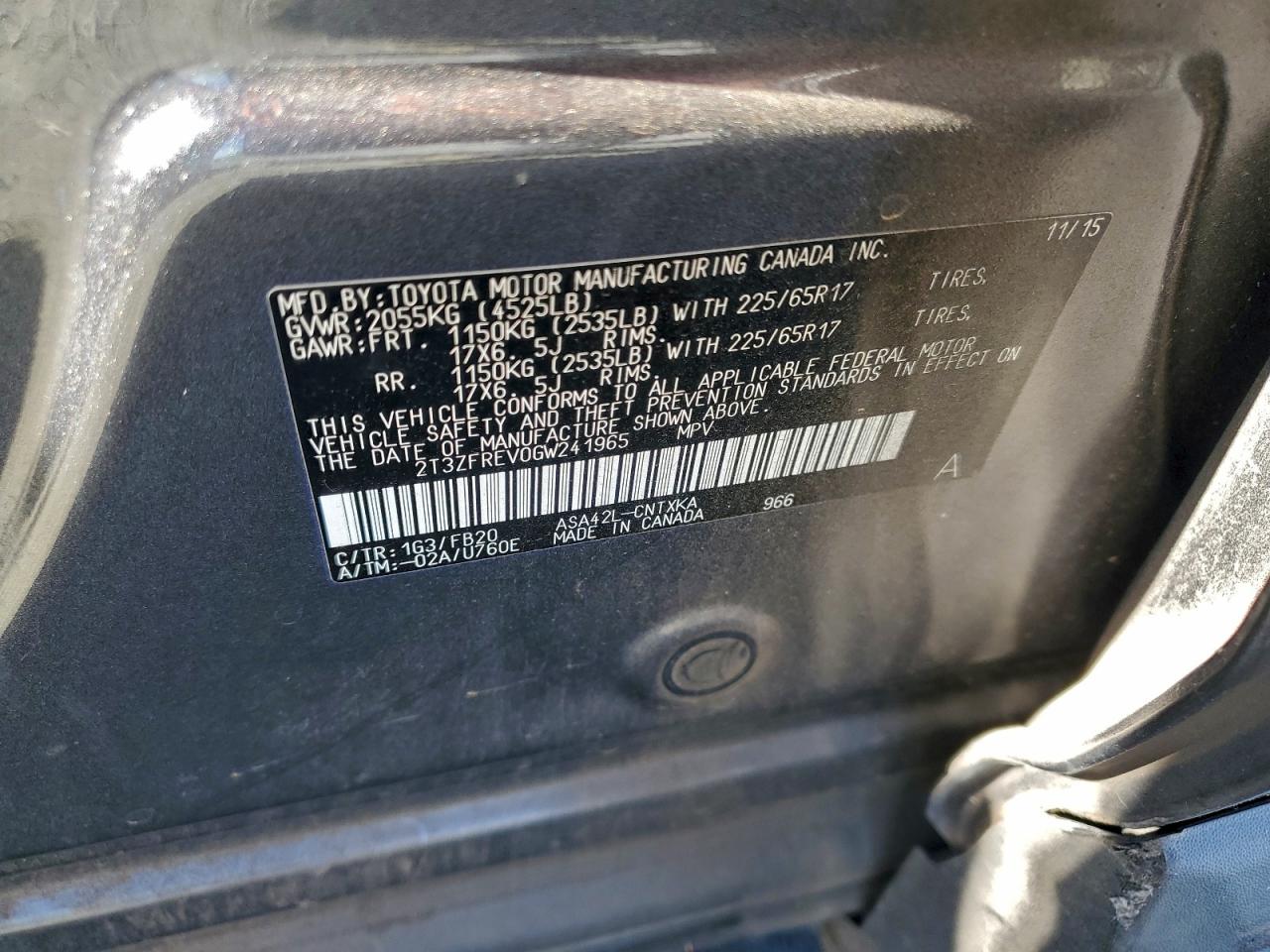 2016 Toyota Rav4 Le VIN: 2T3ZFREV0GW241965 Lot: 94677015