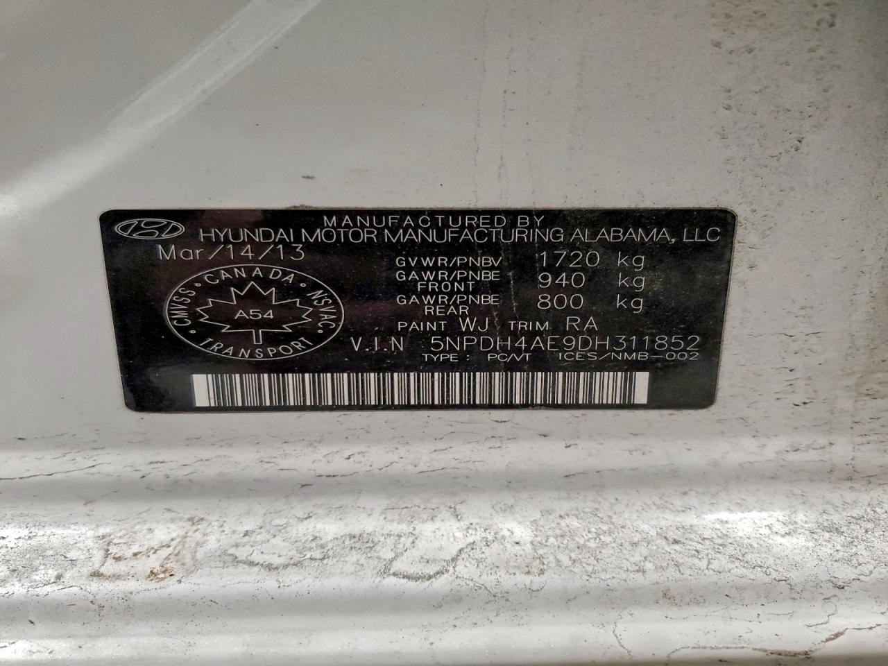 2013 Hyundai Elantra Gls VIN: 5NPDH4AE9DH311852 Lot: 94448835