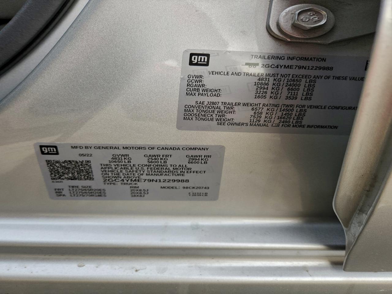 2022 Chevrolet Silverado K2500 Custom VIN: 2GC4YME79N1229988 Lot: 94164805