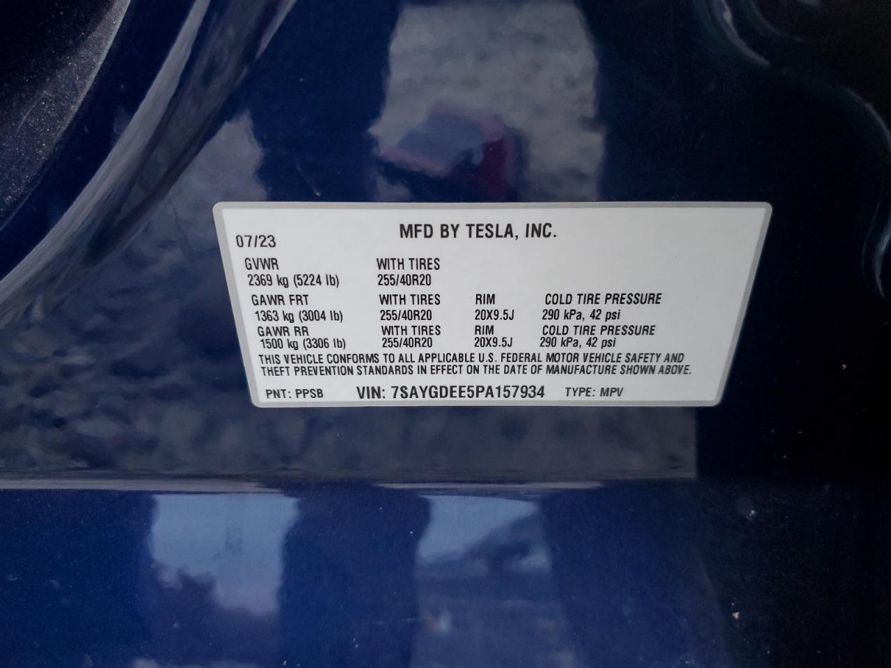 2023 Tesla Model Y VIN: 7SAYGDEE5PA157934 Lot: 91707275