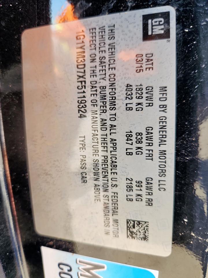 2015 Chevrolet Corvette Stingray Z51 3Lt VIN: 1G1YM3D7XF5119324 Lot: 91652935