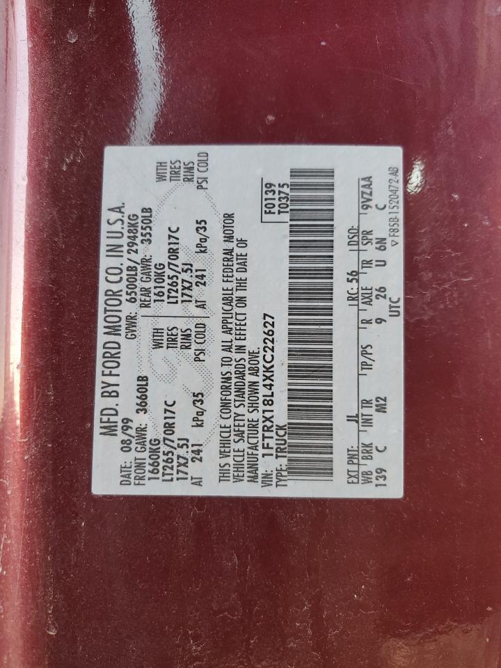 1999 Ford F150 VIN: 1FTRX18L4XKC22627 Lot: 93903235